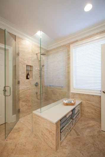 Shower with built-in bench.
